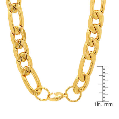 18K Gold Over Stainless Steel 24 Inch Semisolid Figaro Chain Necklace