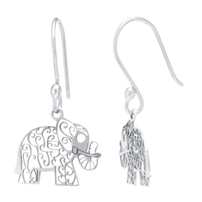 Silver Treasures Elephant Womens Sterling Silver Drop Earrings