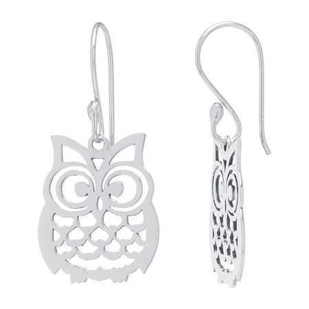 Silver Treasures Owl Womens Sterling Silver Drop Earrings In Transparent