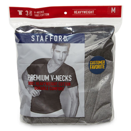 Stafford Heavyweight Mens 3 Pack Short Sleeve V Neck T-Shirt Big And Tall, 4x-large Tall, Black