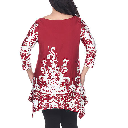 White Mark Plus Yanette Womens Scoop Neck 3/4 Sleeve Tunic Top, 3x, Red