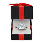 Womens 2 CT. T.W. Genuine White Diamond 10K White Gold Cushion Side Stone Halo Engagement Ring