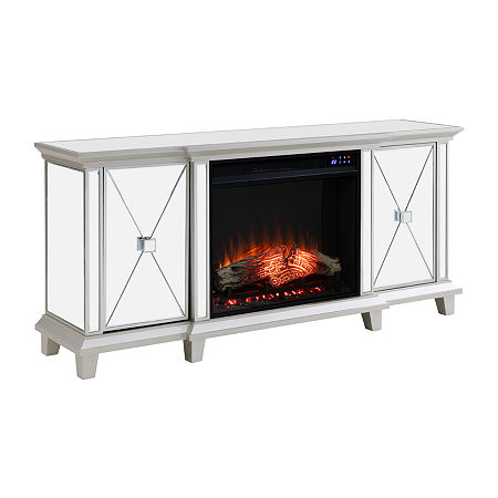 Shaman Media Console Mirrored Fireplace, One Size, Silver