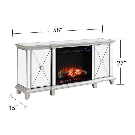 Shaman Media Console Mirrored Fireplace, One Size, Silver