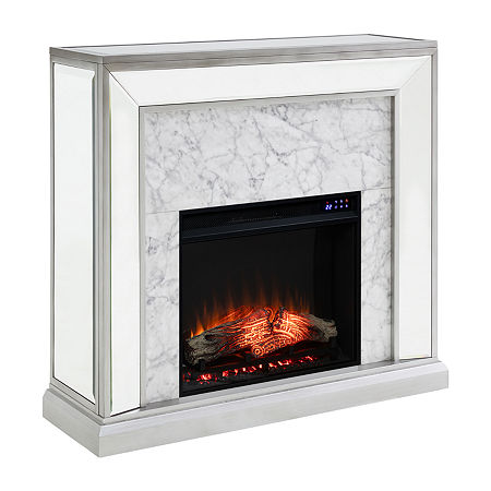 Jadian Mirrored Faux Marble Fireplace, One Size, Silver