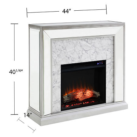 Jadian Mirrored Faux Marble Fireplace, One Size, Silver