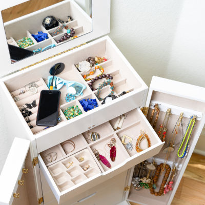 Hives And Honey Chelsea White Mirrored Jewelry Armoire