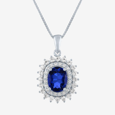 Womens Lab Created Sapphire Sterling Silver Pendant Necklace