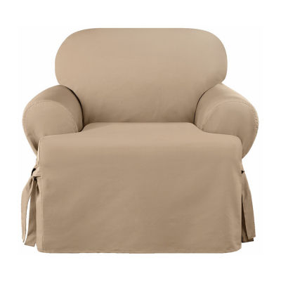 Sure Fit Heavy Weight Cotton Canvas T-Cushion Chair Slipcovers