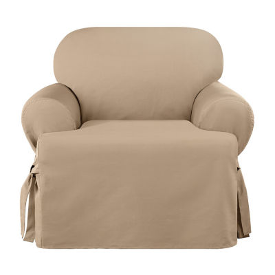 Sure Fit Heavy Weight Cotton Canvas T-Cushion Chair Slipcovers