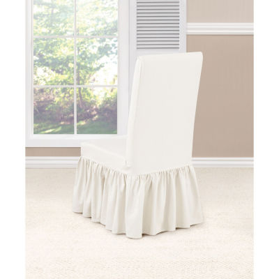 Sure Fit Essential Twill Ruffle Long Dining Chair Slipcover