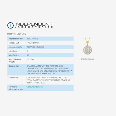 (G / Si2) Womens 2 CT. T.W. Lab Grown White Diamond 14K White Gold Round 18 Inch Pendant Necklace