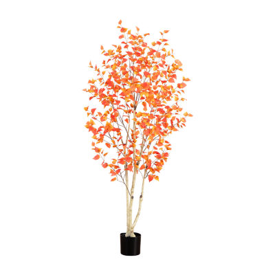 Nearly Natural 7' Orange Autumn Birch Artificial Tree