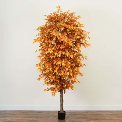 Nearly Natural 9' Orange Autumn Ficus Indoor Artificial Tree