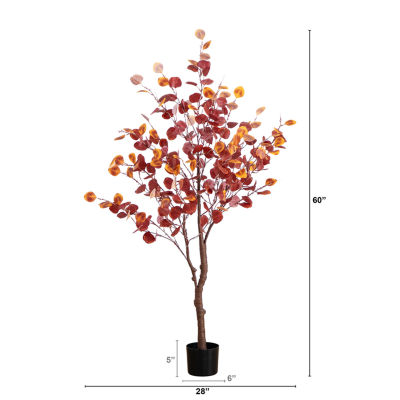 Nearly Natural 5' Orange Prelit Eucalyptus Lighted Indoor Artificial Tree