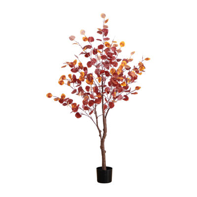 Nearly Natural 5' Orange Prelit Eucalyptus Lighted Indoor Artificial Tree