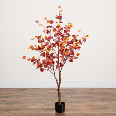 Nearly Natural 5' Orange Prelit Eucalyptus Lighted Indoor Artificial Tree