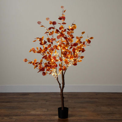 Nearly Natural 5' Orange Prelit Eucalyptus Lighted Indoor Artificial Tree