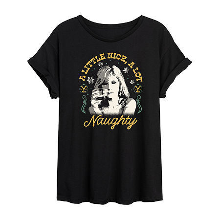 Novelty T-shirts Yellowstone Beth Dutton Nice And Naughty Womens Juniors Crew Neck Short Sleeve Regular Fit Graphic T In Black
