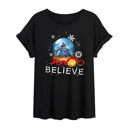 Novelty T-shirts Polar Express Believe Tee Womens Juniors Crew Neck Short Sleeve Regular Fit Graphic T-shirt In Black