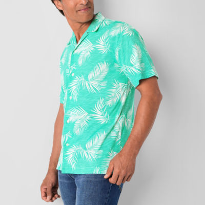 St. John's Bay Knit Button-Down Mens Short Sleeve Camp Shirt