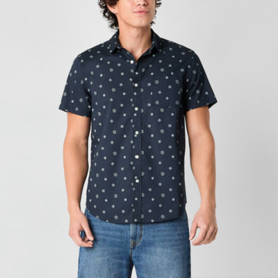 Arizona Mens Easy-on + Easy-off Short Sleeve Regular Fit Button-Down Shirt
