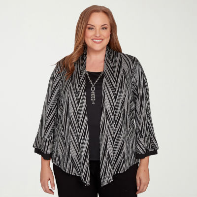 Alfred Dunner Barcelona Womens Plus Round Neck 3/4 Sleeve Layered Top