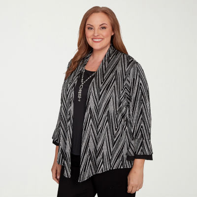 Alfred Dunner Barcelona Womens Plus Round Neck 3/4 Sleeve Layered Top