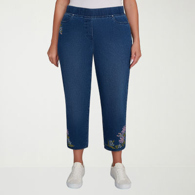 Alfred Dunner Hilton Head Womens Plus Mid Rise Stretch Fabric Straight Leg Jean