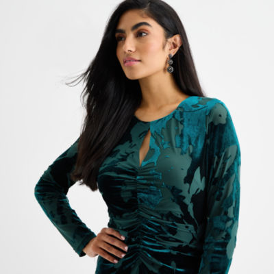 Marc New York Velvet Womens Long Sleeve Floral Sheath Dress, Color