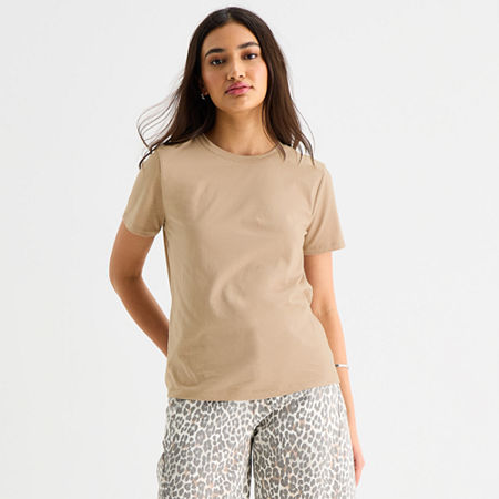 a.n.a Womens Round Neck Short Sleeve T-Shirt, X-small, Beige