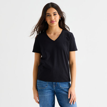 a.n.a Womens V Neck Short Sleeve T-Shirt, Xx-large, Black