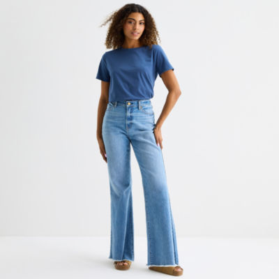 a.n.a Womens Mid Rise Relaxed Flare Leg Jean