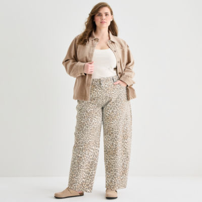 a.n.a Womens Plus Denim Midweight Shirt Jacket, Color: Brown