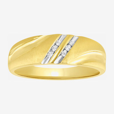 (H-I / I2-I3) Mens Diamond Accent Natural White Diamond 14K Gold Over Silver Wedding Band