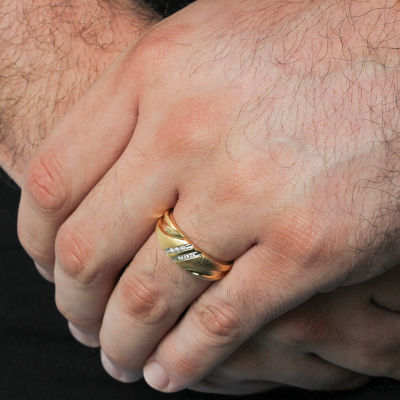 (H-I / I2-I3) Mens Diamond Accent Natural White Diamond 14K Gold Over Silver Wedding Band