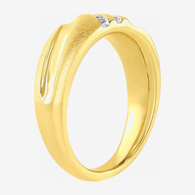 (H-I / I2-I3) Mens Diamond Accent Natural White Diamond 14K Gold Over Silver Wedding Band