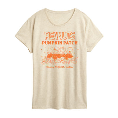 Peanuts Pumpkin Patch Womens Crew Neck Short Sleeve Regular Fit Peanuts Graphic T-Shirt