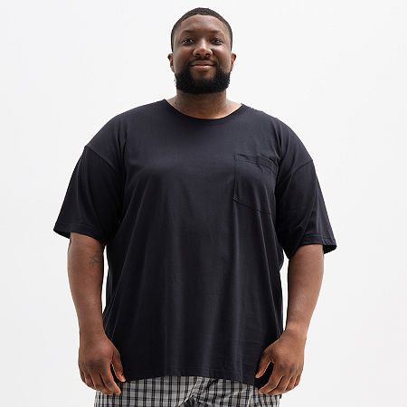 St. John's Bay Mens Crew Neck Short Sleeve Big And Tall Pajama Top In Black