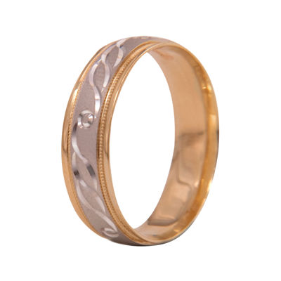  Mens 10K Two-Tone Gold 6mm Engraved Wedding Band