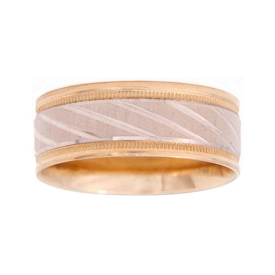 Mens 10K Two-Tone Gold 8mm Engraved Wedding Band - JCPenney
