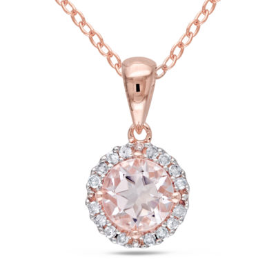 Womens 1/10 CT. T.W. Genuine Pink Morganite 18K Rose Gold Over Silver 18 Inch Pendant Necklace