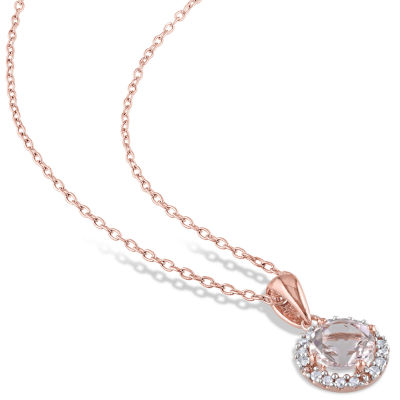 Womens 1/10 CT. T.W. Genuine Pink Morganite 18K Rose Gold Over Silver Pendant Necklace