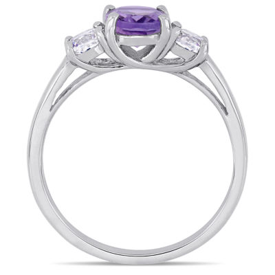 Womens Genuine Purple Amethyst Sterling Silver 3-Stone Cocktail Ring