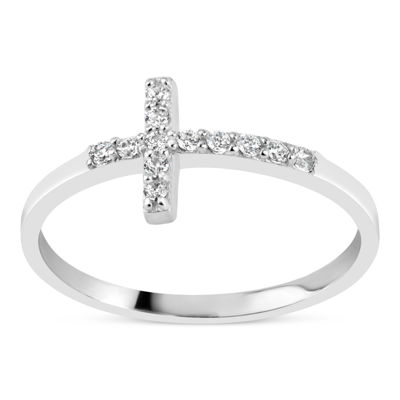 DiamonArt® 3MM 1/5 CT. T.W. White Cubic Zirconia Sterling Silver Cross Band