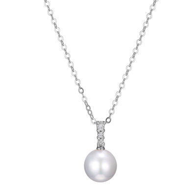 Womens Diamond Accent Cultured Freshwater Pearl Sterling Silver Pendant Necklace