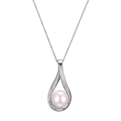 Womens Diamond Accent Cultured Freshwater Pearl Sterling Silver Pendant Necklace