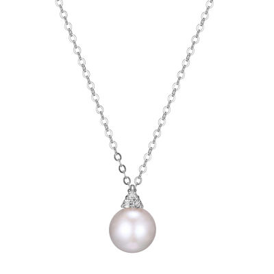 Womens Diamond Accent Cultured Freshwater Pearl Sterling Silver Pendant Necklace