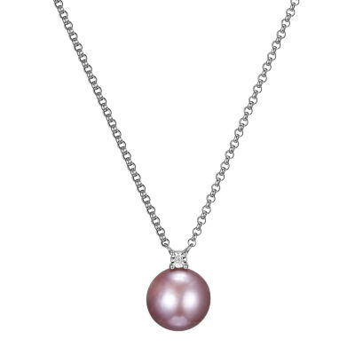 Womens Diamond Accent Cultured Freshwater Pearl Sterling Silver Pendant Necklace