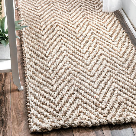 NuLoom Hand Woven Vania Chevron Jute Rug, One Size, White